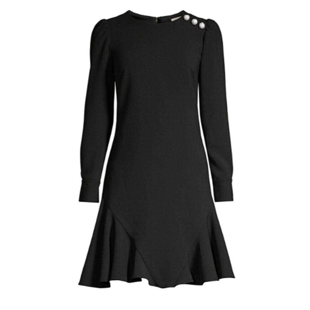 Shoshana Dara Faux-Pearl Embellished Flare Mini Dress in Black